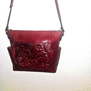 Red Crossbody Bag with Floral Embossed Design